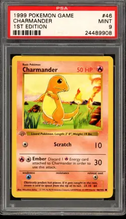 1999 Pokemon 1st Edition Base Charmander PSA 9 Mint - Image 1