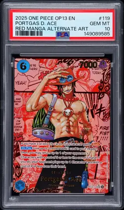 2025 ONE PIECE OP13-CARRYING ON HIS WILL MANGA ALT ART #119 PORTGAS D ACE PSA 10 - Image 1