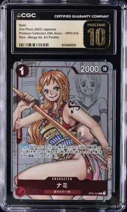 2022 ONE PIECE JAPANESE PREMIUM 25TH ANNIVERSARY #OP01-016 NAMI CGC 10 PRISTINE - Image 1
