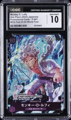 2023 ONE PIECE JAPANESE BCG FEST 23-24 WORLD TOUR #P-041 MONKEY D. LUFFY CGC 10 - Image 1