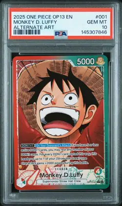 2025 ONE PIECE OP13-CARRYING ON HIS WILL ALTERNATE ART MONKEY D. LUFFY PSA 10 - Image 1