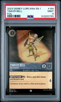 2023 DISNEY LORCANA THE FIRST CHAPTER FOIL TINKER BELL TINY TACTICIAN PSA 9 - Image 1