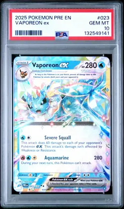 2025 POKEMON PRE EN-PRISMATIC EVOLUTIONS #023 VAPOREON EX PSA 10 - Image 1