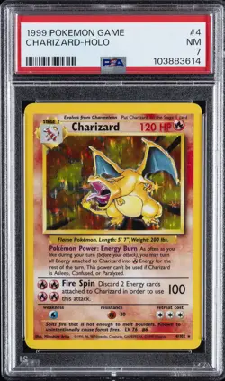 1999 POKEMON BASE SET UNLIMITED #4 CHARIZARD-HOLO PSA 7 - Image 1