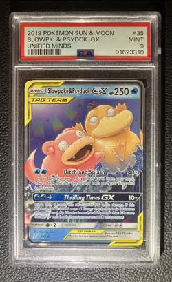2019 POKEMON SUN & MOON UNIFIED MINDS #35 SLOWPOKE & PSYDUCK GX PSA 9 - Image 1