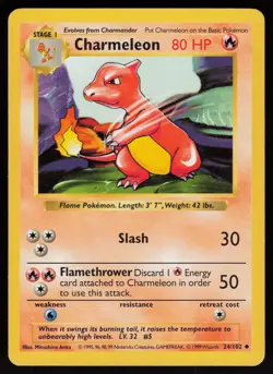 Charmeleon 24/102 Uncommon Base Set Shadowless Pokemon - Image 1