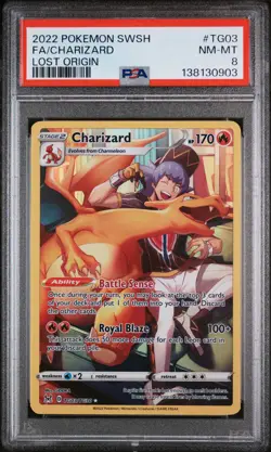 2022 POKEMON SWORD & SHIELD LOST ORIGIN #TG03 FULL ART/CHARIZARD PSA 8 - Image 1