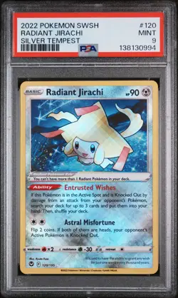 2022 POKEMON SWORD & SHIELD SILVER TEMPEST #120 RADIANT JIRACHI PSA 9 - Image 1