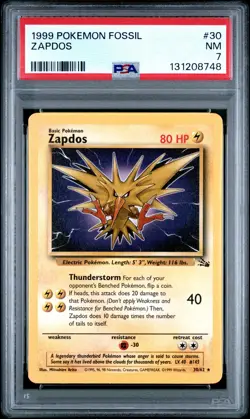 1999 POKEMON FOSSIL #30 ZAPDOS PSA 7 - Image 1