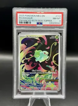 PSA 8 Bulbasaur Stamped Promo 133/132 Pokemon Mega Evolutions 2025 Box Topper - Image 1