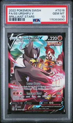 2022 POKEMON SWSH BRILLIANT STARS #TG18 FULL ART/SINGLE STRIKE URSHIFU V PSA 10 - Image 1