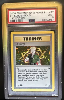 2000 Pokemon Gym Heroes 1st Edition Lt. Surge Holo #17/132 PSA 9 - Image 1