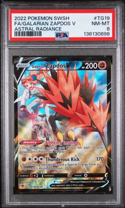 2022 POKEMON SWORD & SHIELD ASTRAL RADIANCE FULL ART/GALARIAN ZAPDOS V PSA 8 - Image 1
