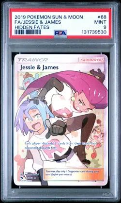 2019 POKEMON SUN & MOON HIDDEN FATES #68 FULL ART/JESSIE & JAMES PSA 9 - Image 1