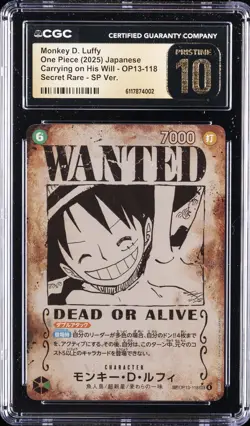 2025 ONE PIECE JAPANESE WANTED ALT ART #OP13-118 MONKEY D LUFFY CGC 10 PRISTINE - Image 1