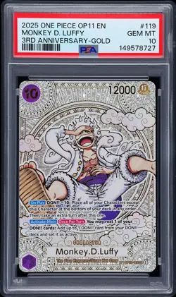 2025 ONE PIECE OP11-A FIST OF DIVINE SPEED 3RD ANNIV-GOLD MONKEY D. LUFFY PSA 10 - Image 1