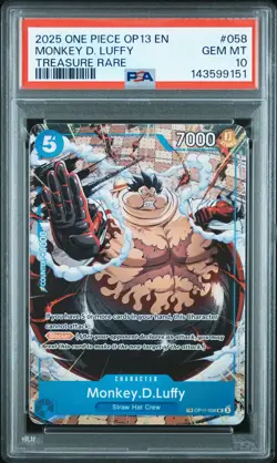 2025 ONE PIECE OP13-CARRYING ON HIS WILL TREASURE RARE MONKEY D. LUFFY PSA 10 - Image 1