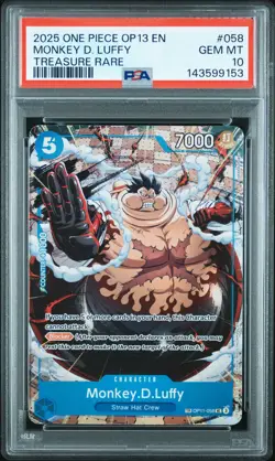 2025 ONE PIECE OP13-CARRYING ON HIS WILL TREASURE RARE MONKEY D. LUFFY PSA 10 - Image 1