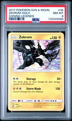 2017 POKEMON SUN & MOON SHINING LEGENDS #35 ZEKROM-HOLO PSA 8 - Image 1
