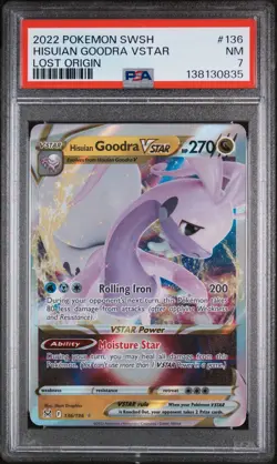 2022 POKEMON SWORD & SHIELD LOST ORIGIN #136 HISUIAN GOODRA VSTAR PSA 7 - Image 1