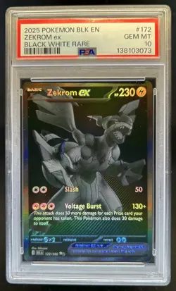 2025 Pokemon Black Bolt Zekrom ex White Rare and #172/086 PSA 10 - Image 1