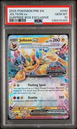 2025 POKEMON PRISMATIC EVOLUTIONS SURPRISE BOX EXCLUSIVE #030 JOLTEON EX PSA 10 - Image 1