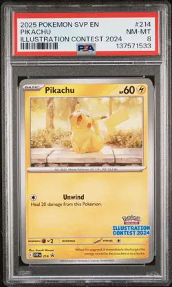 2025 POKEMON SVP EN-SV BLACK STAR PROMO ILLUSTRATION CONTEST 2024 PIKACHU PSA 8 - Image 1