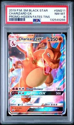 2019 POKEMON SM BLACK STAR PROMO HIDDEN FATES TINS #SM211 CHARIZARD GX PSA 8 - Image 1