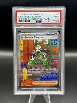 PSA 9 Lt. Surge's Bargain SIR 185/132 Pokemon Mega Evolution ENGLISH 2025 - Image 1