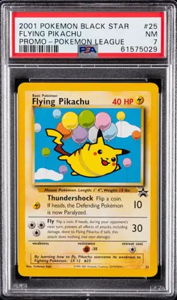 2001 POKEMON PROMO BLACK STAR POKEMON LEAGUE #25 FLYING PIKACHU PSA 7 - Image 1