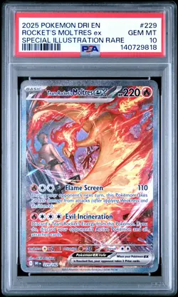 2025 POKEMON DRI SPECIAL ILLUSTRATION RARE #229 TEAM ROCKET'S MOLTRES EX PSA 10 - Image 1