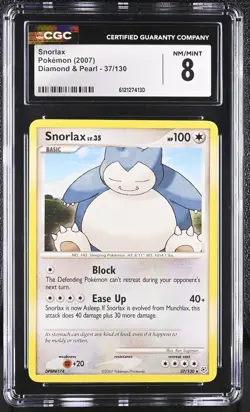 CGC 8 Snorlax 2007 Diamond & Pearl 37/130 Pokemon Card - Image 1