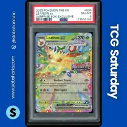 2025 POKEMON PRISMATIC EVOLUTIONS SUPRISE BOX #006/131 LEAFEON EX STAMPED PSA 8 - Image 1