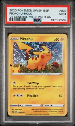 2020 POKEMON SWSH BLACK STAR PROMO #039 PIKACHU-HOLO PSA 9 - Image 1