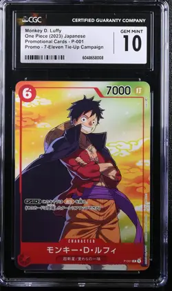 CGC 10 GEM MINT ONE PIECE 2023 Monkey D. Luffy P-001 7-Eleven Tie-Up NR4 - Image 1