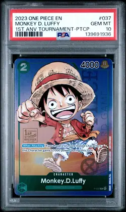 2023 ONE PIECE PROMOS 1ST ANNIV TOURNAMENT-PARTICIPATION MONKEY D. LUFFY PSA 10 - Image 1