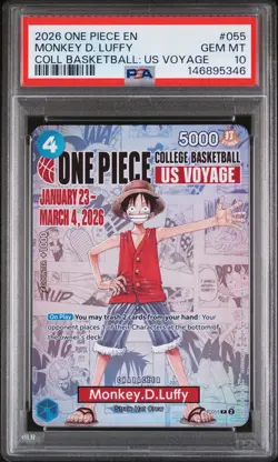 2026 ONE PIECE PROMOS COLLEGE BASKETBALL : US VOYAGE MONKEY D. LUFFY PSA 10 - Image 1