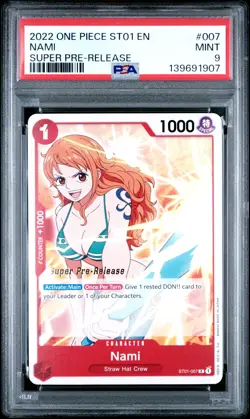 2022 ONE PIECE STARTER DECK ST01-STRAW HAT CREW SUPER PRE-RELEASE NAMI PSA 9 - Image 1