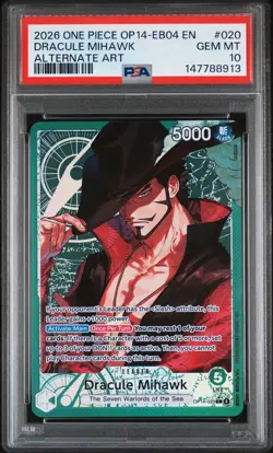 2026 ONE PIECE THE AZURE SEA'S SEVEN ALTERNATE ART #020 DRACULE MIHAWK PSA 10 - Image 1