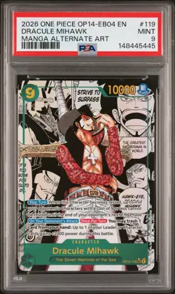 2026 ONE PIECE THE AZURE SEA'S SEVEN MANGA ALT ART #119 DRACULE MIHAWK PSA 9 - Image 1