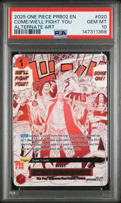 2025 ONE PIECE PRB02-ALTERNATE ART #020 COME ON!! WE'LL FIGHT YOU!! PSA 10 - Image 1