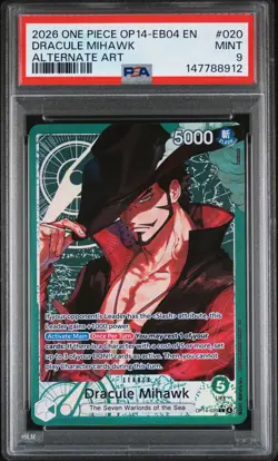 2026 ONE PIECE THE AZURE SEA'S SEVEN ALTERNATE ART #020 DRACULE MIHAWK PSA 9 - Image 1