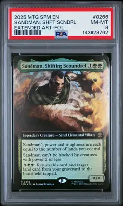 2025 MTG MARVEL'S SPIDER-MAN EXTENDED ART-FOIL SANDMAN, SHIFTING SCOUNDREL PSA 8 - Image 1