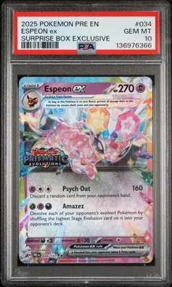 2025 POKEMON PRE EN-PRISMATIC EVOLUTIONS SURPRISE BOX EXCLUSIVE ESPEON EX PSA 10 - Image 1
