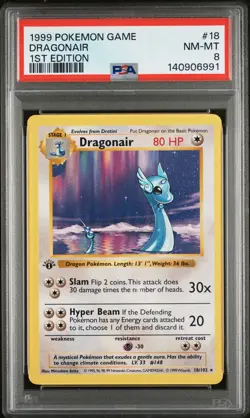 1999 POKEMON BASE SET 1ST EDITION #18 DRAGONAIR PSA 8 - Image 1