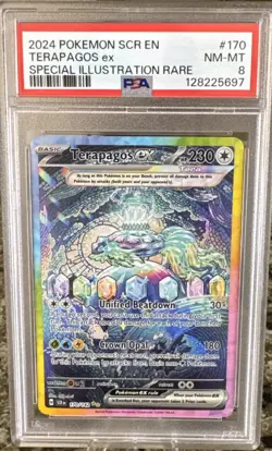 Pokemon Terapagos EX SPECIAL ILLUSTRATION RARE 170/142 Stellar Crown PSA 8 - Image 1