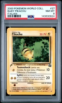 2000 POKEMON PIKACHU WORLD COLLECTION ITALIAN #27 BABY PIKACHU PSA 8 - Image 1