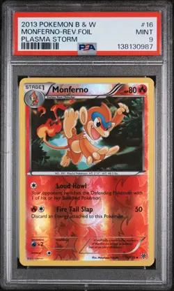 2013 POKEMON BLACK & WHITE PLASMA STORM #16 MONFERNO-REVERSE FOIL PSA 9 - Image 1