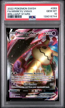 2022 POKEMON SWORD & SHIELD BRILLIANT STARS #069 FULL ART/MIMIKYU VMAX PSA 10 - Image 1