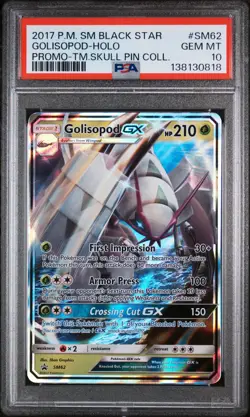 2017 POKEMON SM PROMO TEAM SKULL PIN COLLECTION #SM62 GOLISOPOD-HOLO PSA 10 - Image 1
